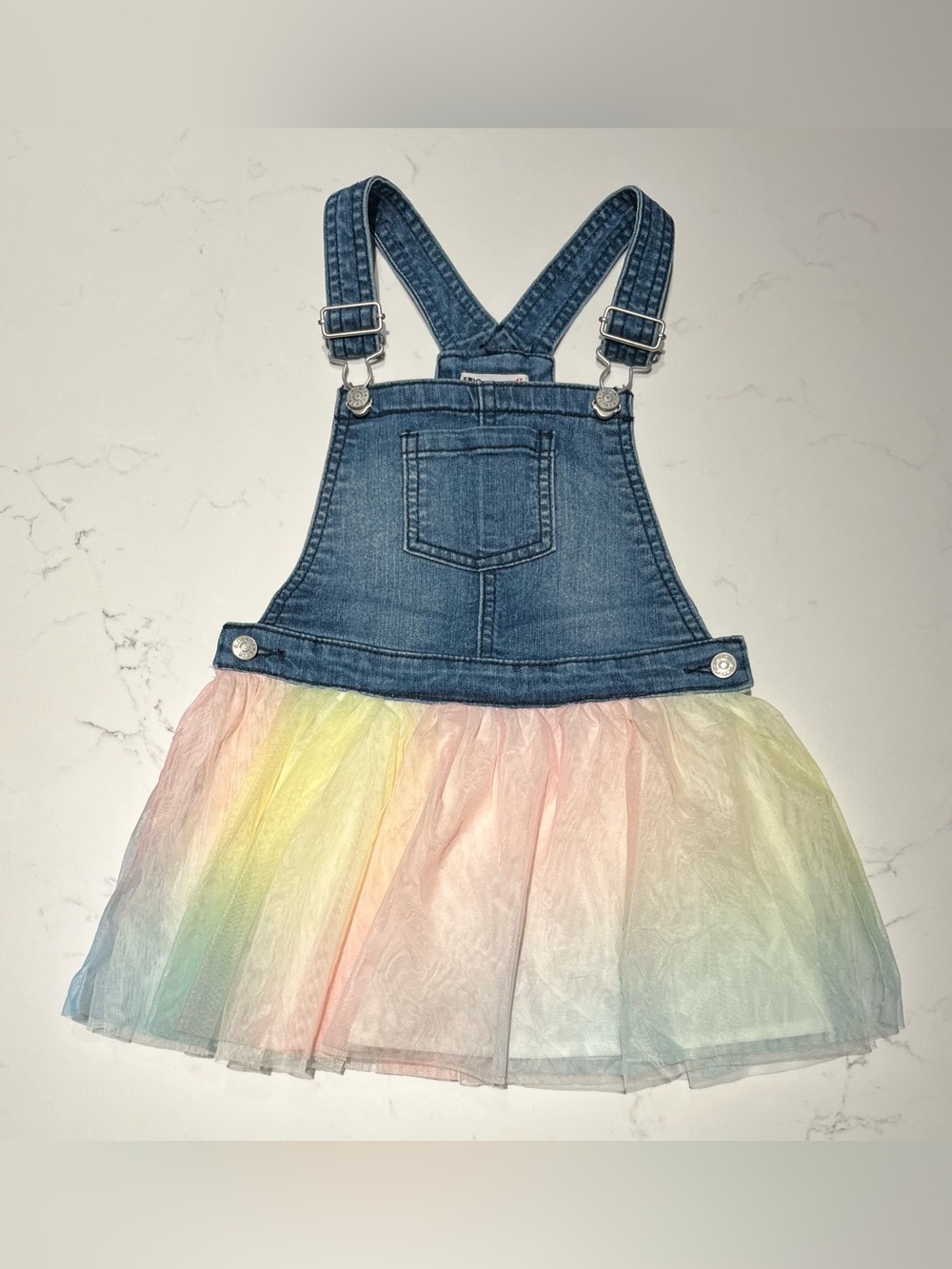Epic Theads • 4T • Denim Overall Rainbow Pastel Tulle Tutu Skirt Dress